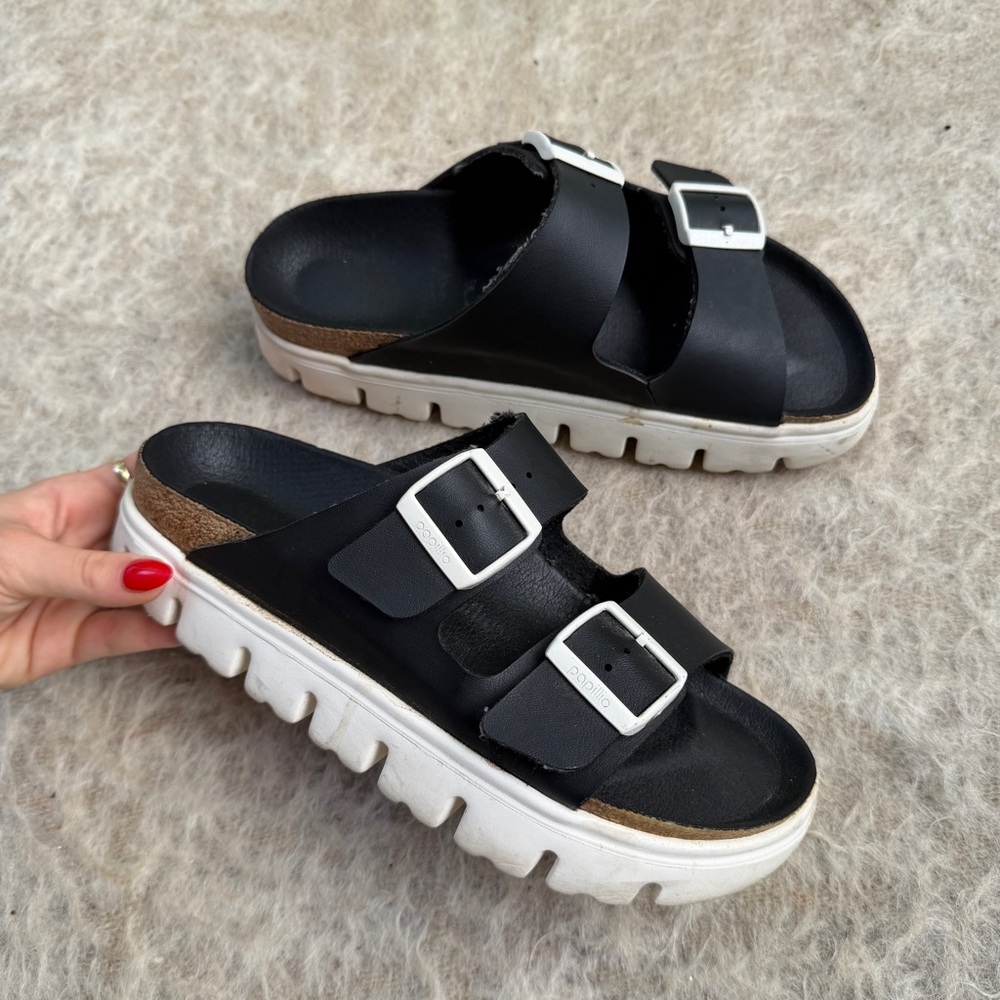 Birkenstock Black and White Lug Sole Arizona Sandals